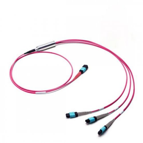 1M MTP Female to 3x MTP Female 24 Fibers OM4 Multimode Conversion Cable, Polarity B, LSZH Bunch
