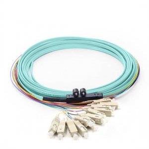 12 Fibers LC/SC/FC/ST/E2000 OM3 Multimode Ribbon Fiber Optic Pigtail
