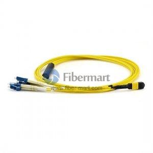 2M 8 Fibers Singlemode 0.35dB MTP to LC(2.0mm) Harness Cable,Polarity Type B, LSZH Bunch Yellow