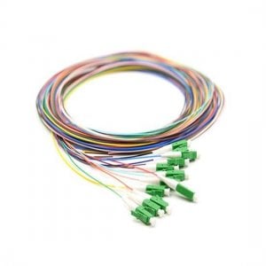 Pigtail de fibra ótica 1M 12 fibras LC/APC monomodo com código de cores, sem camisa