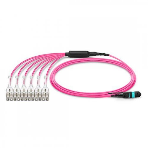 2M MTP Female to 6 LC UPC Duplex 12 Fibers OM4 Multimode HD Harness Cable, Polarity A, LSZH Bunch