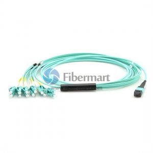 12 Fibers OM3 Multimode 12 Strands MPO to LC Harness Cable 3.0mm LSZH/Riser 12 Fibers OM3 Multimode 12 Strands MPO to LC Harness Cable 3.0mm LSZH/Riser